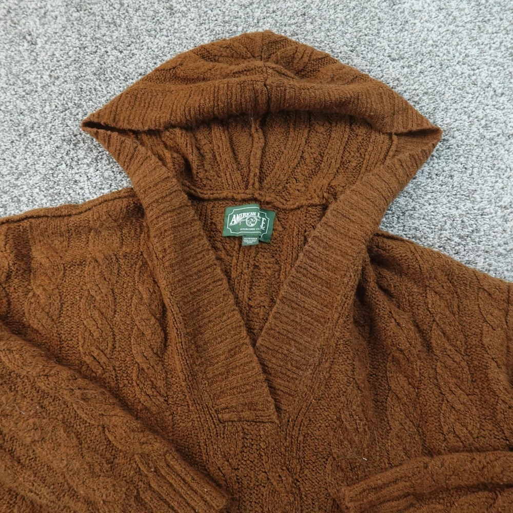 American Eagle Sweater Womens XS Brown Hooded Cable Knit V Neck Pullover Hoodie